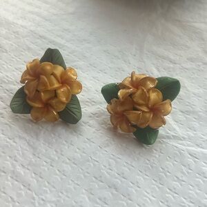 Vintage Orange Plumeria Flower stud earrings